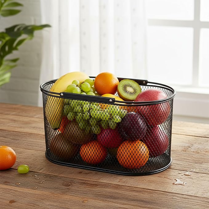 Metal Garden Harvest Basket,Mesh Wire Picnic Basket with Handle,Picnic Accessories,Garden Baskets for Gathering Vegetables,Fruits,Egg,Kitchen