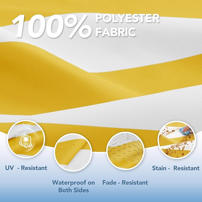 L'AGRATY Outdoor Lounge Chaise Cushion: 72x21x3 Inch Waterproof Lounge Chair Cushion for Outdoor Furniture with Fade Resistant Removable Cover - Patio Cushions for Pool Lawn Deck(Yellow White 2Pcs)