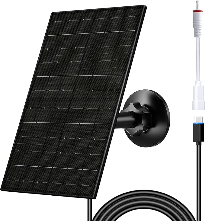 7W Solar Panel for Ring Camera, Solar Charger with USB-C & 3.5mm Ports for Ring Stick Up & Spotlight Cam Series, IP66 Waterproof, 360° Adjustable Mount, 8.8ft Charging Cable, Black