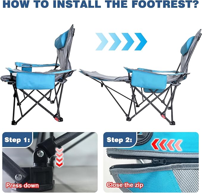 Reclining Camping Chair 4 Position with Foot Rest Comfortable for Adults 265Ibs Folding Lounger Mesh Beach Chair with Cooler Bag,Cotton Cushion and Cup Holder for Outdoor Patio