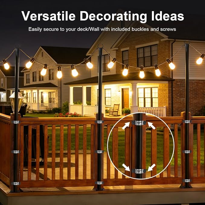 4 Pack String Light Poles for Outside, Upgraded Heavy-Duty Metal Light Poles for Outdoor String Lights with Fork, Adjustable Lighting Accessories for Patio Decor Backyard Pergola Garden Decorations