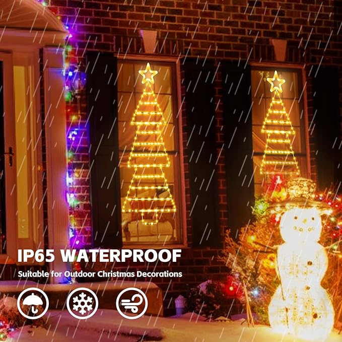 LED Christmas Lights Outdoor,4.6ft 189 LED Christmas Tree Ladder Light with Star Topper 8 Modes Christmas Decorations Lights for Indoor Outdoor, Window, Garden, Home, Wall, Xmas Tree Decor-Warm White