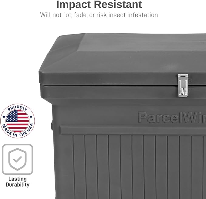 RTS Home Accents ParcelWirx Premium Horizontal Storage Cabinet/Lockable Package Delivery Box with Hinged Lid, Graphite