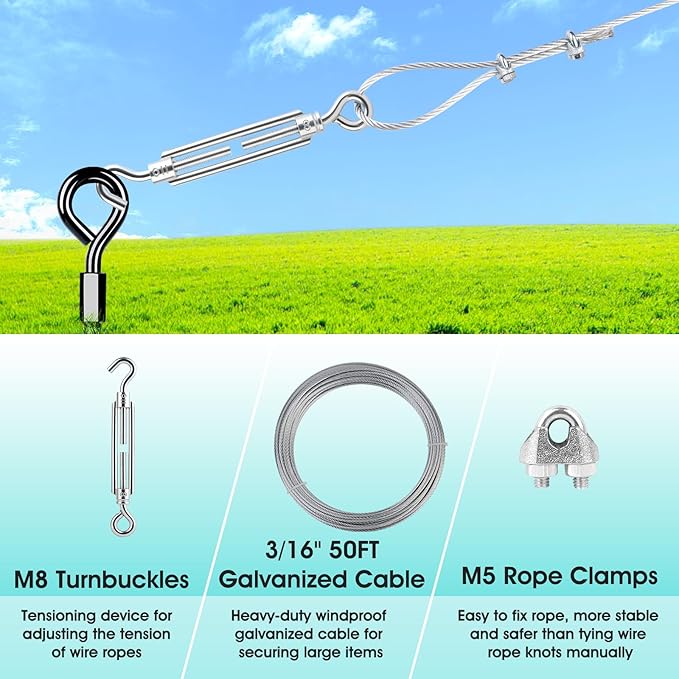 27" Ground Anchors Heavy Duty Shed Anchors Kit, Mobile Home Anchor with 3/16" Galvanized Cable and Turnbuckles for Sheds Canopy Gazebo Trampoline Swing Set(6x27in)