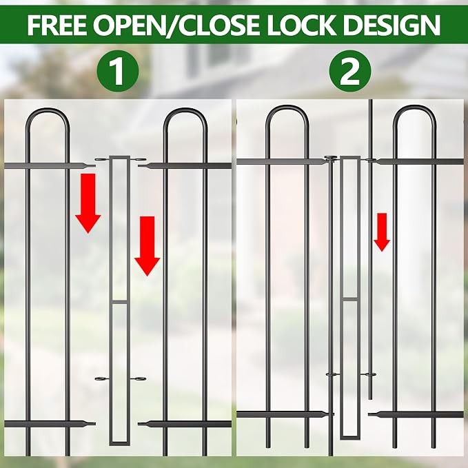 12.1ft(L) x 32.3in(H) 5 Panels Metal Decorative Garden Fence with Gate, No Dig Animal Barrier Fence, Garden Border Fence Panels with Ground Stake, for Pets, Flower Bed, Yard, Patio