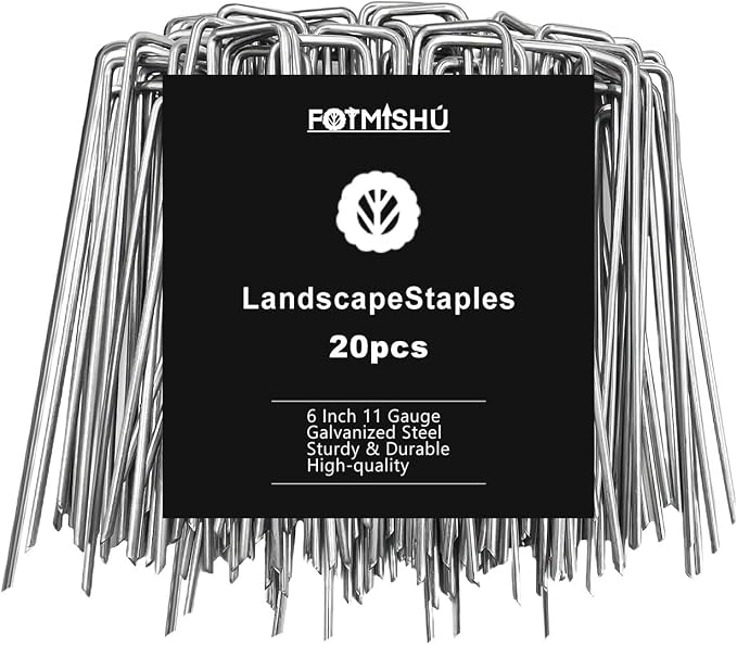 Landscape Staples 6 Inch 20Pcs Garden Stakes, Galvanized Lawn Pins Spray Coating Yard Ground Spikes, U-Type Staples for Weed Barrier Anchoring Outdoor Tents Hoses