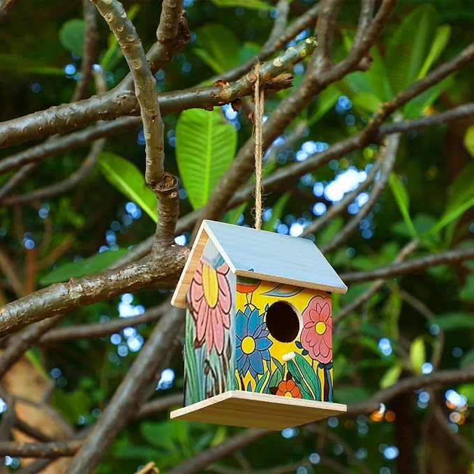 Barydat 12 Pcs Bird Houses Hanging Wooden Bird Houses for Outside DIY Garden Patio Decorative for Swallow Sparrow Hummingbird Finch Throstle Birdhouse Kits Arts and Craft Projects, 3 Sizes