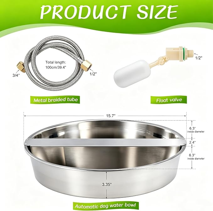 Automatic Dog Water Bowl Dispenser Outdoor Pet Water Dispenser | 1.8 Gal Dog Water Dispenser for Large Breed Dogs, Heavy-Duty Stainless Steel, Chicken Waterer, Backyard
