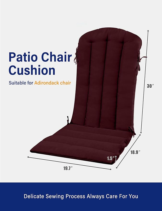YEFU Adirondack Chair Cushion, Rocking Chair Cushions with Straps, Folding Patio Chair Pad for Indoor and Outdoor, 19.7x18.9x1.5 Inch, Burgundy