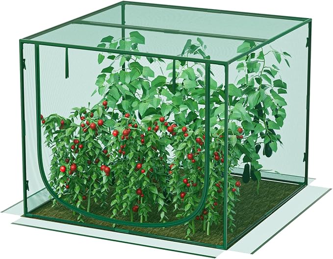 SPECILITE 49x49x39in Garden Plant Netting Mesh Cover for Raised Bed with Roll-up Zipper Door for Vegetables Fruits, Large Tunnel Gardening Net, Green