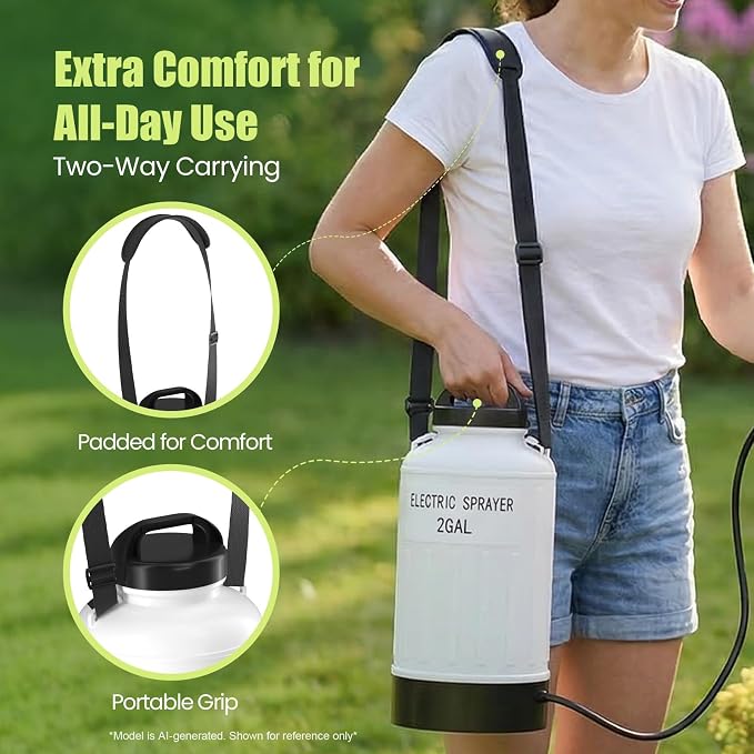 Battery Powered Sprayer 2 Gallon, Wide Mouth Electric Pump Sprayer with Upgraded Elevated Base and Thickened Anti-Abrasion Tank, Kink Proof Hose, Retractable Wand, 3 Nozzles Lawn and Garden