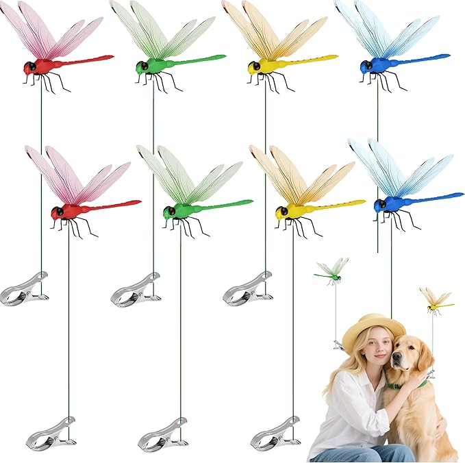 8 Pcs Dragonfly Clip, Dragonfly Garden Stakes Decor, Dragon Fly Hat Clip, Dragonfly Humming Bird Stakes, Garden Decor for Indoor Outdoor