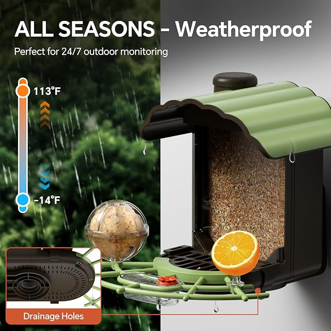 Wild Bird Feeders for Outdoors: Humming Bird Feeder with 4 in 1 Food Tray, 2L Large Capacity, Easy Mount, Suitable for Finch, Cardinal, Safflower and Other Birds, Gift for Birdlovers - Green