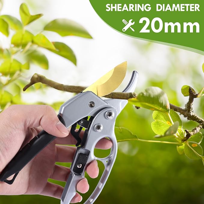 Garden Clippers, Premium Germany Titanium Pruners, Work 3 Times Easier, Ratcheting Pruning Shears, Cutting Rose, Flower, Hedge, Stem, Tree, Sharp Gardening Scissors, Arthritis Weak Hand Snips