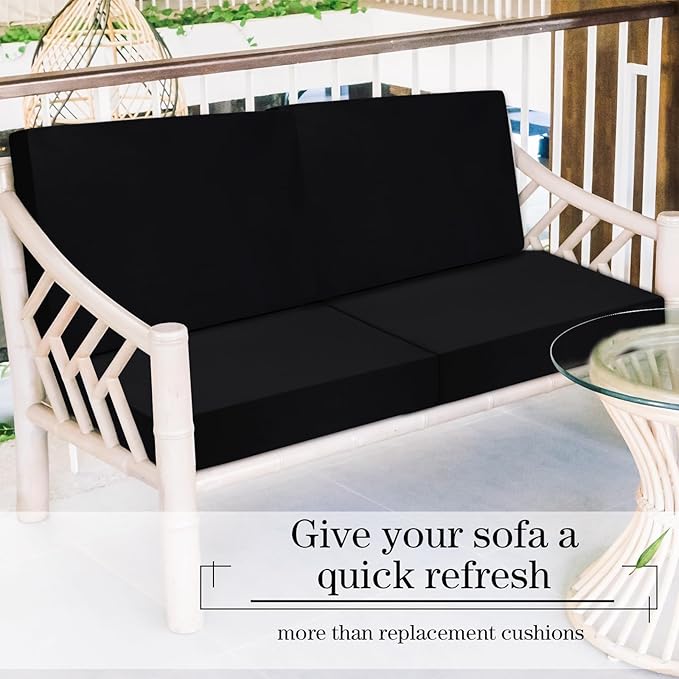 Newwiee 8 Pcs Stretch Patio Outdoor Cushion Covers Replacement for 4 Backrests and 4 Patio Cushions Covers, Waterproof Couch Sofa Slipcover Furniture Protector, Thin Fabric Breathable(Black)