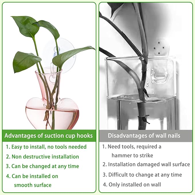 Bunmery Window Propagation Stations, 4 pcs Colored Heart Plant Propagation Station with Suction Cups, Easy to Install Window Hanging Planer, Indoor No Nails Glass Vase Terrarium for Plants&Flowers