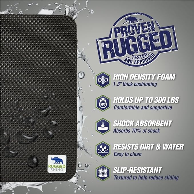 RUGGED RHINO Kneeling Pad, 17.5x11x1.3, Onyx Black and Metal Garden Hose, 25FT, Black Bundle