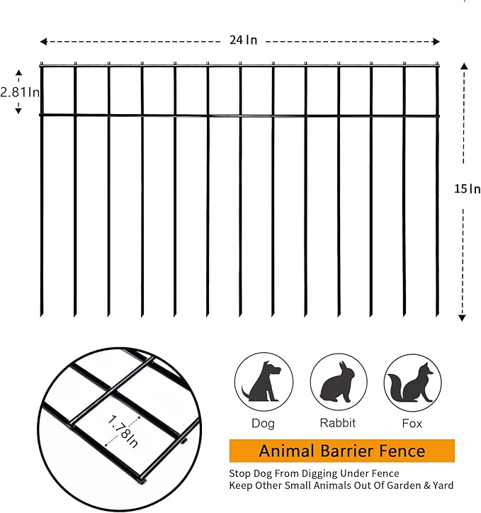 Animal Barrier 30FT(L)15 in(H), 15 Pack 2415 Inch Dog Digging Fence Underground, Decorative Garden No Dig Dog Barrier Black