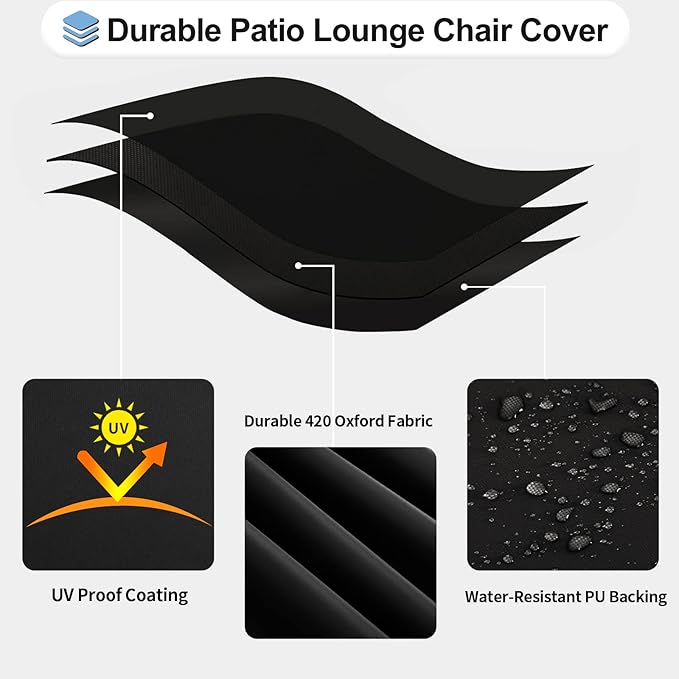 OutdoorLines Outdoor Waterproof Patio Chaise Lounge Chair Cover - UV Resistant Lounger Covers Heavy Duty Weatherproof Patio Sofa Furniture Covers, 1 Pack, 78Wx35.5Dx33H Inches, Black