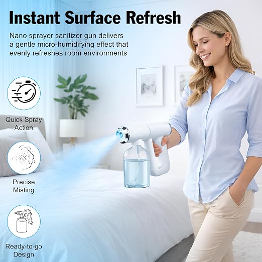 Cordless Disinfectant Fogger Machine with 300ML Tank - 1.5–2M Coverage Portable Barber Spray Gun with 5500 RPM Motor Blue-Light, 1500mAh Battery 55 Minutes Runtime - Handheld Fogger for Home Business