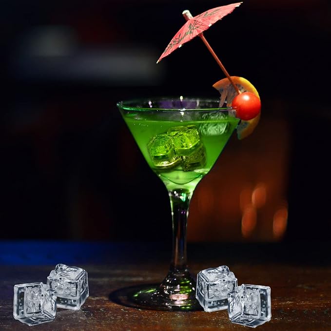 Light Up Ice Cubes for Drinks, 96 PCS Green LED Ice Cubes Liquid Activated, Glow in The Dark Waterproof Ice Cubes for Home Bar Supplies Summer Party Wedding Decor