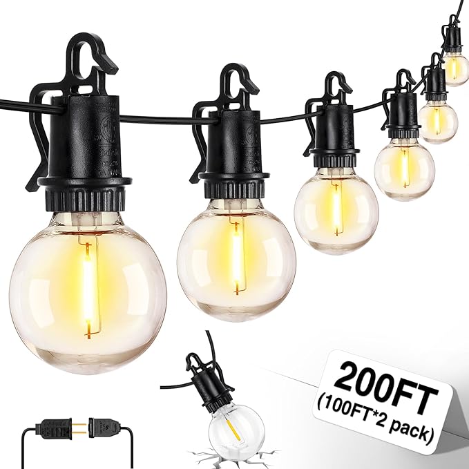 ZJOJO 200FT Outdoor String Lights, G40 Globe Outdoor Lights with 100 Shatterproof LED Bulbs 2700K, IP65 Waterproof Patio Light String Lights for Outside Backyard Porch Party