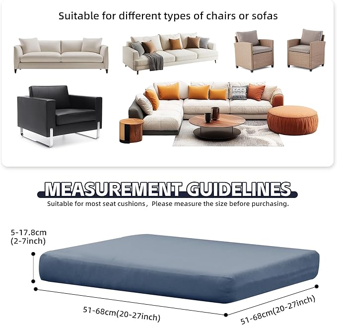 14Pcs Patio Cushion Covers,Outdoor Cushions Covers,Stretch Cushion Covers Replacement, Washable and Reusable Furniture Protectors(Grey Blue)