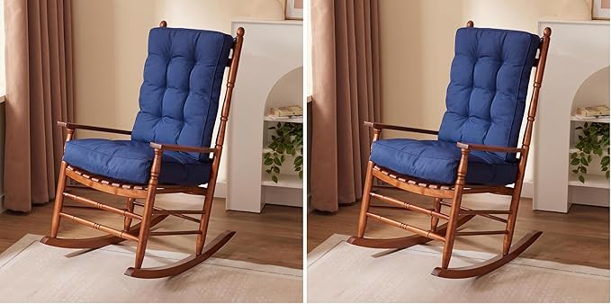 IPYNBAP Rocking Chair Cushion, Waterproof and Fade-Resistant Patio Chair Cushions, Tufted Chair Pads for Rocker Furniture, 17x17 Inch, Indoor/Outdoor Seat Cushions with Ties, Navy Blue (Pack of 2)