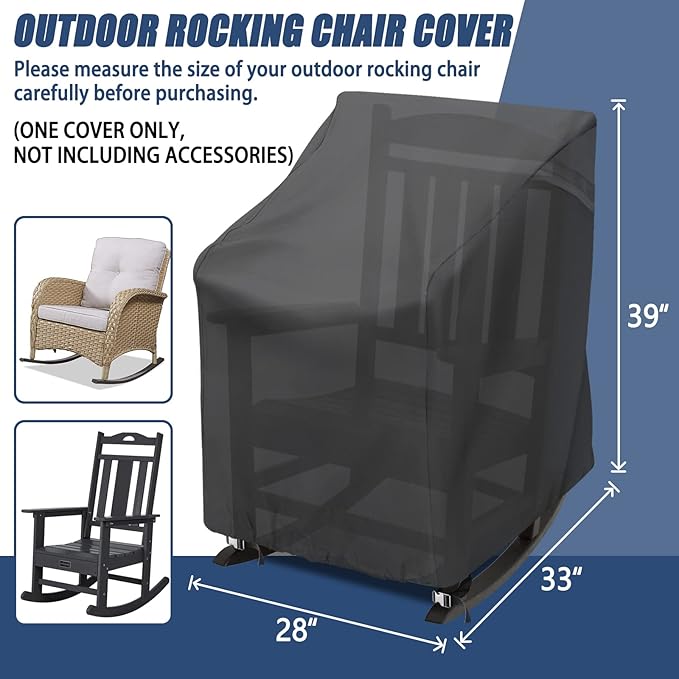 Outdoor Rocking Chair Cover 27.5" L x 32.5" D x 39" H Grey 420D Waterproof Oxford Fabric Production Patio Furniture Rocking Chair Covers (Black-1 Pack)