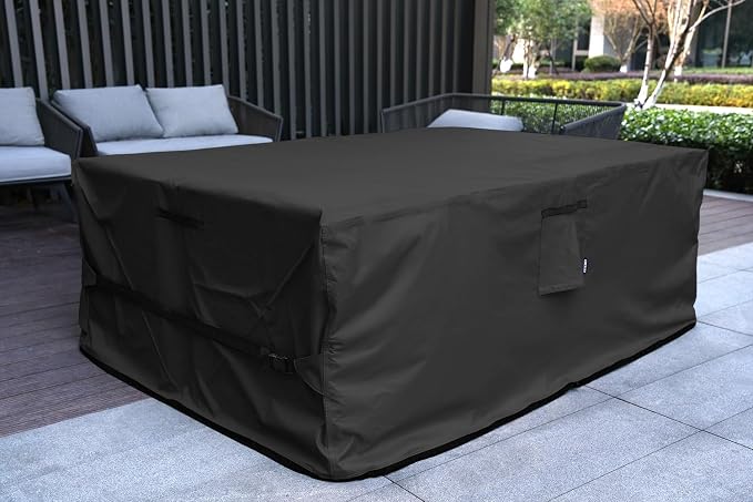 Patio Furniture Set Cover Waterproof Rectangular Heavy Duty 600D Outdoor Sectional Sofa Couch Cover Large Outside Dining Table and Chairs Covers Patio Conversation Set Cover Black 127 x 63.5 Inch