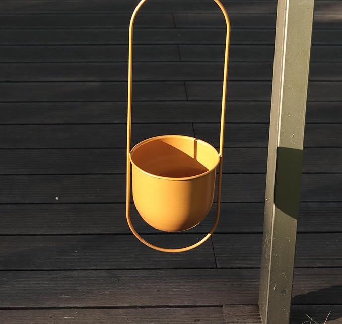 Cornasee 5.5" Gold Metal Hanging Planter for Home Decor/Fence/Balcony/Window,1-Pack Railing Planters Vintage Flower Pot with Detachable Hooks for Herb,Cactus