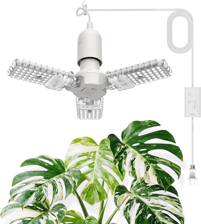 SANSI Grow Lights for Indoor Plants, 99 LEDs Plant Growing Lamp with Timer, 30W 2000LM 4000K Plant Light with Full Spectrum High PPFD, Height Adjustable Wings, 16.4FT Power Cord for Tall Large Plants