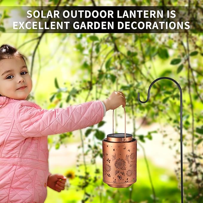 Tepaken Solar Outdoor Lanterns, Butterflies Garden Decor LED Light Hanging Waterproof Metal Lanterns for Patio, Pathway, Yard