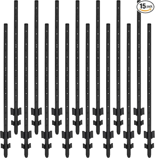 Fence Posts 4.8 Feet, Heavy Duty Metal Fence Post with U-Channel, Steel Fence U Post for Wire Fencing Steel Post for Yard, Outdoor Wire (Black - Set 15)