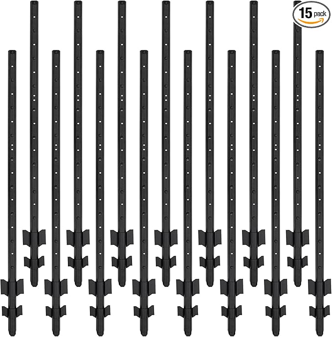 Fence Posts 7 Feet, Heavy Duty Metal Fence Post with U-Channel, Steel Fence U Post for Wire Fencing Steel Post for Yard, Outdoor Wire (Black - Set 15)