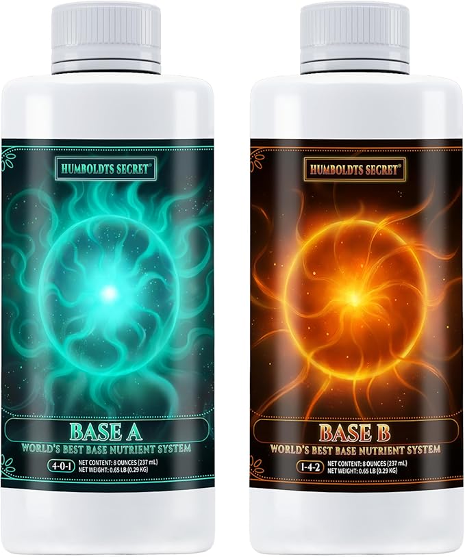 Humboldts Secret Base A & B Liquid Hydroponic Fertilizer | Complete Hydroponic Nutrients for Indoor and Outdoor Plants | Supports Healthy Vegetative Growth and Flowering Stage | 8 Ounce Set