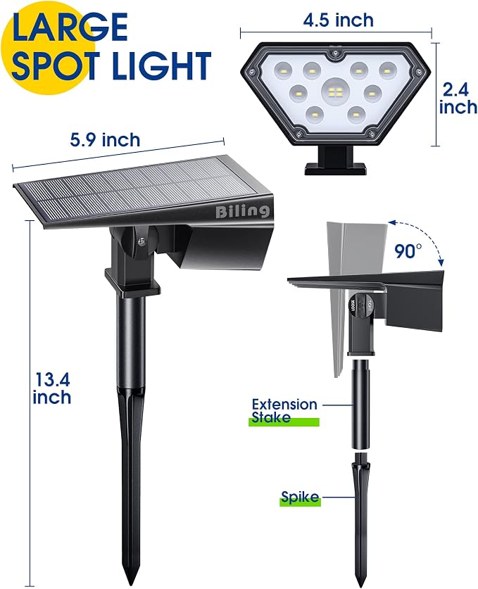 Biling Solar Spot Lights Outdoor, 2-in-1 Solar Landscape Lights 12 LED Bulbs Solar Powered Lights IP67 Waterproof Adjustable Wall Light for Patio Pathway Yard Garden Driveway Pool - White(6 Pack)