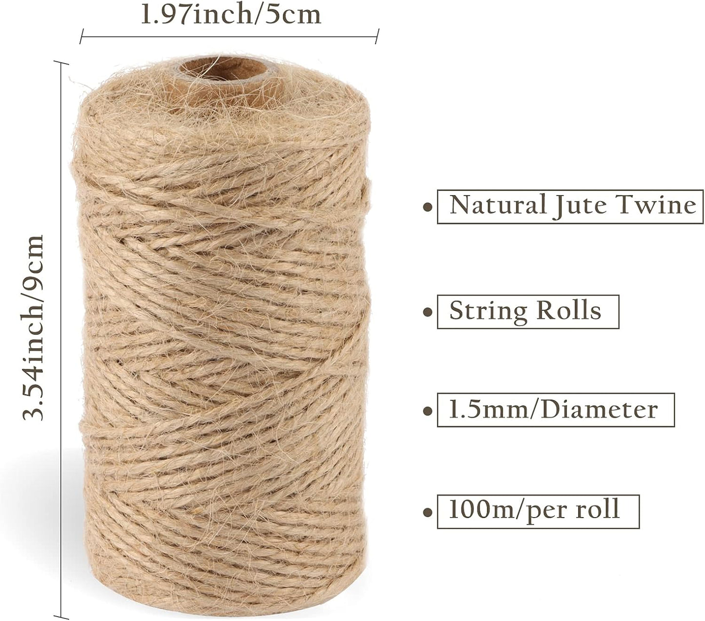 Natural Jute Twine Rope (1.5mm/2mm/3mm/6mm) Durable String for Handmde Crafts,Gardening Applications,Home Gardening,Cat Scratching Post,Gift Packaging... (1.5mm*328ft)