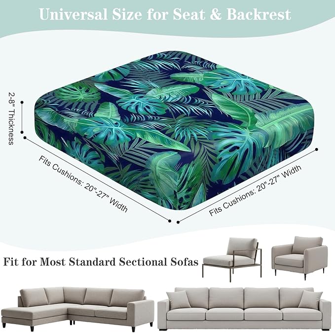 8 Pack Outdoor Cushion Covers Water Resistant High Stretch Fit Patio Cushion Covers 180g Couch Seat Slipcovers Machine Washable Pet & Kids Friendly Home Refresh 20-27 Inch, Palm Leaves
