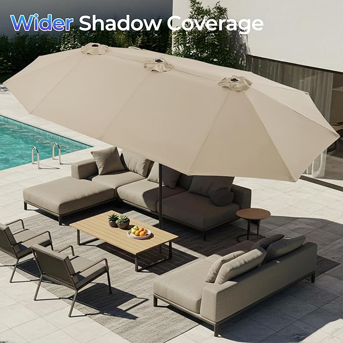 SUPERJARE 13FT Outdoor Umbrella for Patio, Double sided Pool Umbrellas with Fade Resistant Canopy, Large Table Umbrella for Deck, Market, Backyard - Warm Beige