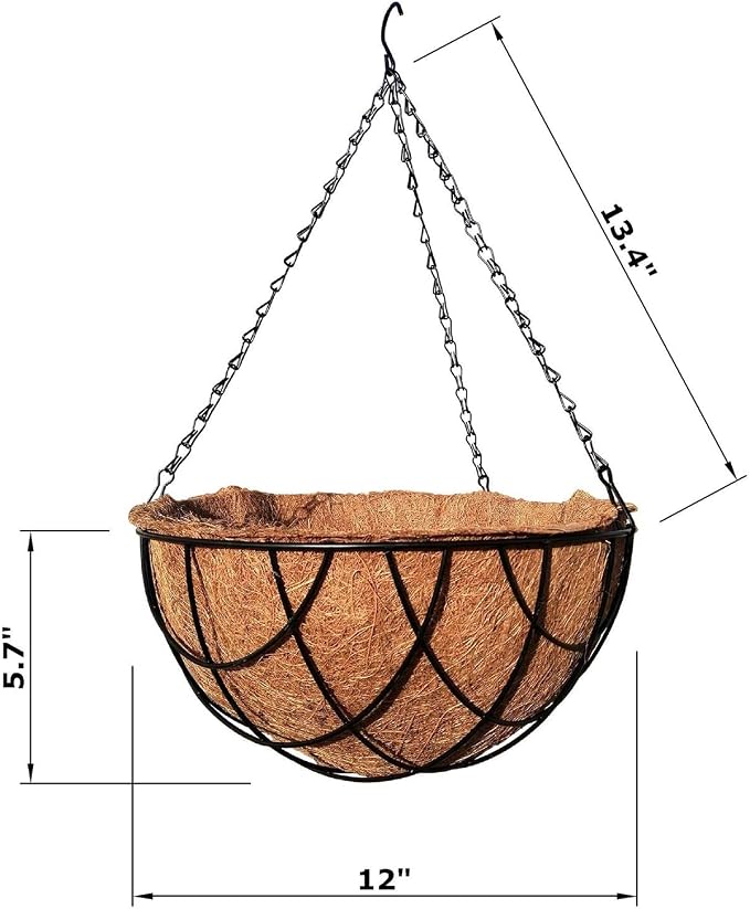 MTB Supply 4 Pack 12 Inch Garden Hanging Baskets Vintage Geo with Coco-Liner for Home Balcony Patio Decoration Outdoor Hanging Planter