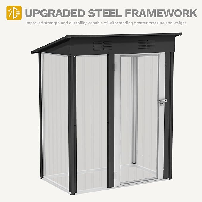 DWVO Outdoor Storage Shed 5 x 3FT, Heavy Duty Metal Tool Sheds Storage House with Lockable Door & Air Vent for Garden, Patio, Lawn to Store Bike, Garbage Can, Lawnmower, Dark Gray