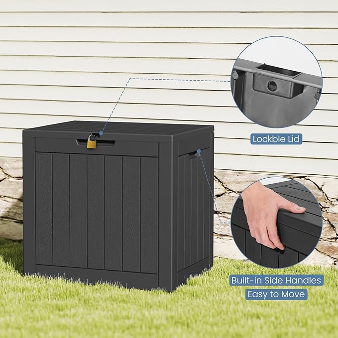 31 Gallon Capacity Deck Box, Outdoor Waterproof Resin Lockable Storage Box for Patio Cushions, Gardening Tools, Pool Accessories Container - Black
