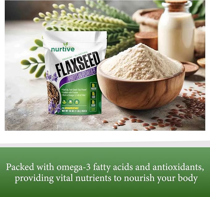 Flaxseed Protein Powder - Plant-Based, Rich in Omega-3 and Antioxidants - Ideal for Post-Workout Recovery - Nutritional Boost for Smoothies & Baking - Non-GMO & Gluten-Free (16 oz / 454g)