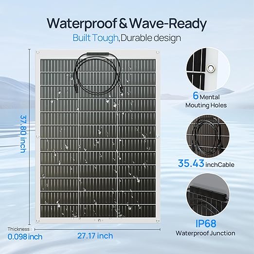 ECO-WORTHY 2pcs 130 Watt (260W) 12BB Flexible Solar Panels,23.5% High-Efficiency Waterproof Monocrystalline Lightweight Solar Panel for RV,Boats,Curved Surfaces,Roofs,Cabin