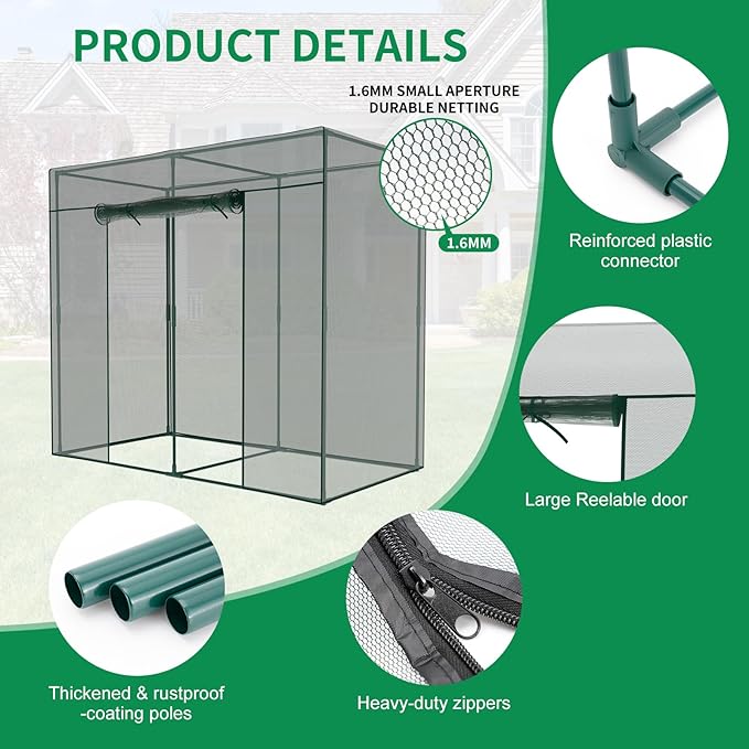 SUNYRISY Garden Plant Netting Crop Cage for Garden Raised Bed, 6.5 x 3.3 x 6 Ft Plant Cover Cage Protectors from Animal for Outdoor Plants with Frame and Zippered Door
