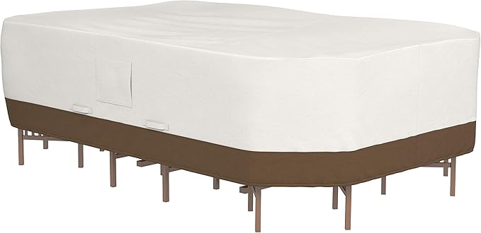 Amazon Basics Outdoor Patio Furniture Cover, Waterproof, UV Resistant, Weather Protection with Secure Straps, Large, Beige/Tan, 110" x 84"