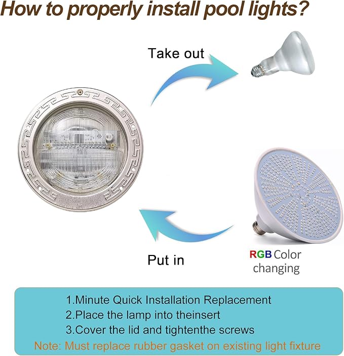 12V 50W LED Color Changing Pool Lights for Inground Pool, Swimming Pool Light Bulb with Remote, E26 Replacement Underwater Pool Lighting for Pentair and Hayward Light Fixtures, 1 Pack