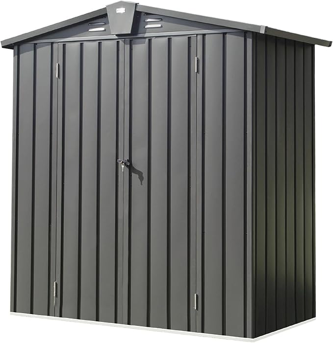 Christopher Knight Home Avonn Outdoor Storage Shed 5.7x3 FT,Metal Outside Sheds&Outdoor Storage Galvanized Steel,Tool Shed with Lockable Double Door for Patio,Backyard,Garden,Lawn (5.7x3ft, Dark Gray)