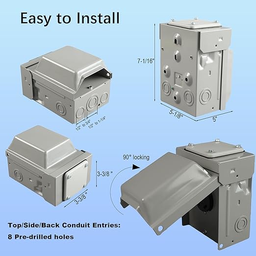20 Amp Power Outlet Box 125 Volt, 20A WRTR GFCI Receptacles, Heavy Duty Lockable Weatherproof Electrical Panel, Receptacle for EV RV Generator Camper Trailer Motorhome - ETL Listed, HDS2-004